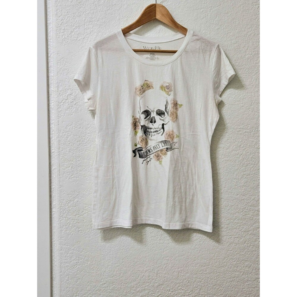 WOMAN'S WOUND UP SKULL AND FLORAL CAP SLEEVE PULLOVER T-SHIRT SIZE XXL